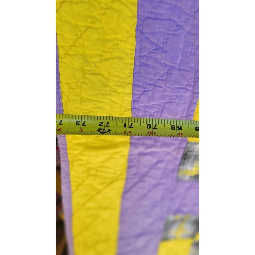 Handmade Nine Patch Quilt Purple Yellow Full Queen Cottage Farmhouse 86 x 74‎